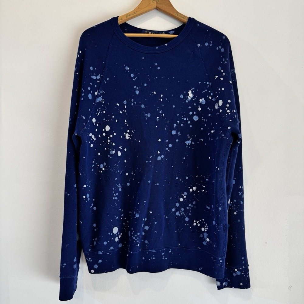 Polo Ralph Lauren Shirt Mens L Blue Thermal Paint Splatter Pullover Crewneck